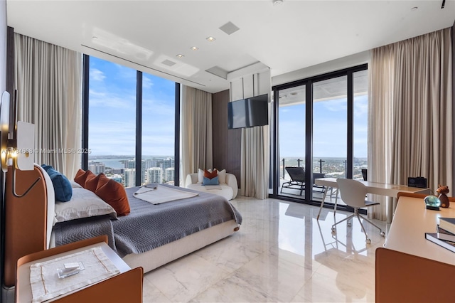 17141 Collins Ave Unit 3002, Sunny Isles Beach, FL 33160 - bedroom featuring expansive windows, marble finish floor, and access to exterior