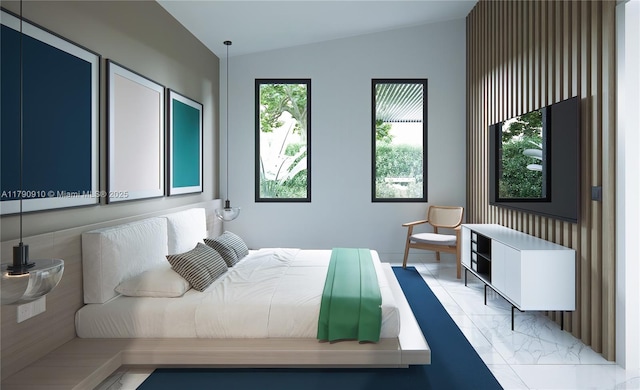 bedroom featuring vaulted ceiling