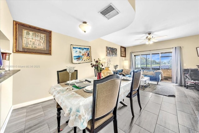 dining room featuring visible vents and a ceiling fan