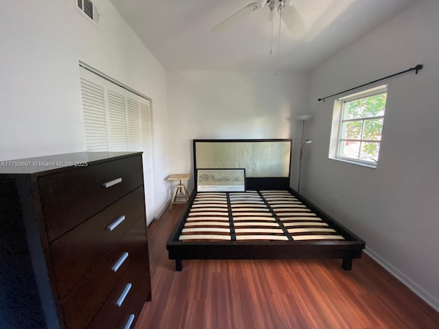 1525 Pennsylvania Ave Unit 5, Miami Beach, FL 33139 - bedroom featuring visible vents, a ceiling fan, baseboards, and wood finished floors
