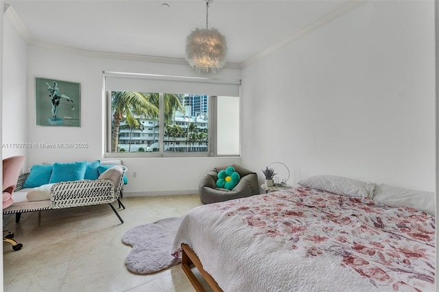 bedroom with ornamental molding
