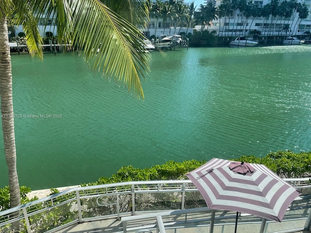 exterior space featuring a water view