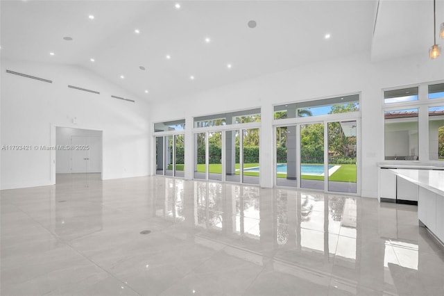 7900 SW 70th St, Miami, FL 33143 - empty room with high vaulted ceiling and recessed lighting