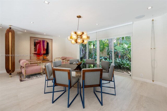 1075 NE 99th St, Miami Shores, FL 33138 - dining space featuring a chandelier and recessed lighting