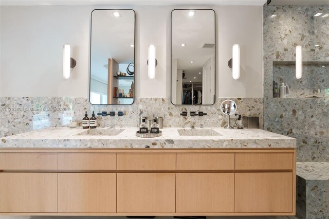 1075 NE 99th St, Miami Shores, FL 33138 - full bath with vanity, backsplash, and a walk in shower