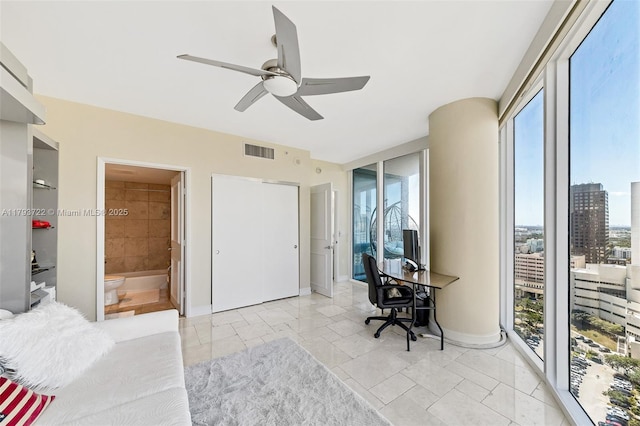 333 Las Olas Way Unit 2401, Fort Lauderdale, FL 33301 - office with visible vents, ceiling fan, and a healthy amount of sunlight