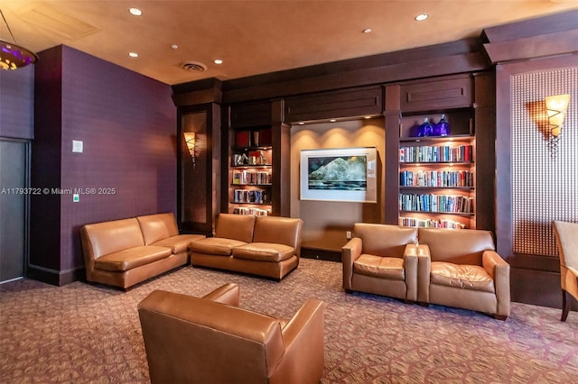 333 Las Olas Way Unit 2401, Fort Lauderdale, FL 33301 - carpeted home theater featuring recessed lighting, baseboards, visible vents, and built in shelves