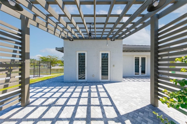 3401 SW 141st Ave, Miramar, FL 33027 - view of patio featuring a pergola, french doors, and fence