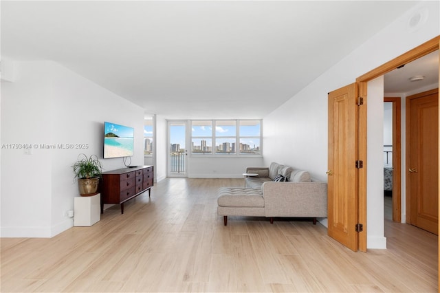 living room featuring baseboards and light wood-style floors
