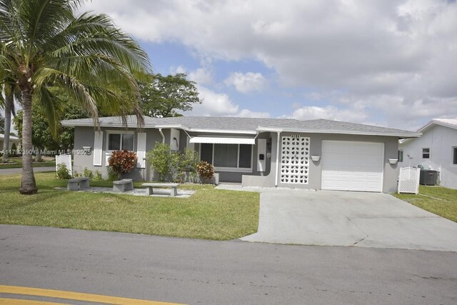 4701 NW 43rd Ave, Tamarac, FL 33319 - single story home with an attached garage, a front lawn, stucco siding, central AC unit, and driveway