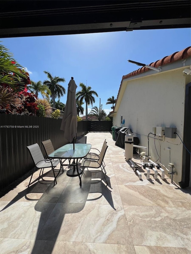 view of patio featuring outdoor dining area and a fenced backyard