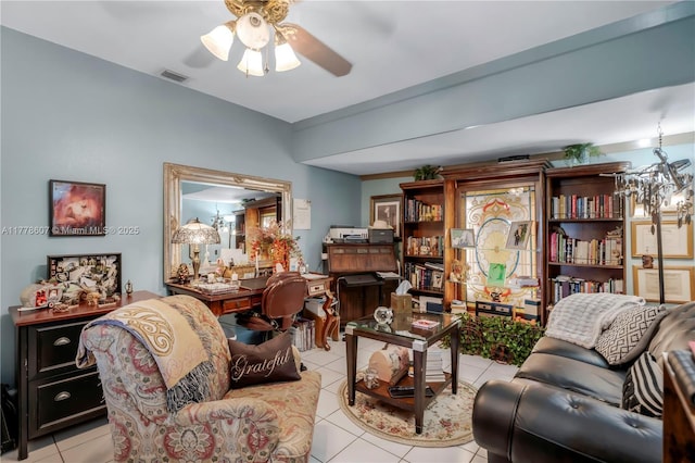 22483 Labrador St, Boca Raton, FL 33428 - living area featuring light tile patterned floors and a ceiling fan