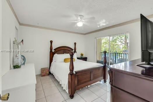15430 SW 82nd Ln Unit 625, Miami, FL 33193 - bedroom with light tile patterned floors, ornamental molding, and a ceiling fan