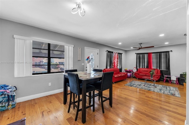 3500 SW 87th Pl, Miami, FL 33165 - dining space with light wood-type flooring, baseboards, a ceiling fan, and recessed lighting