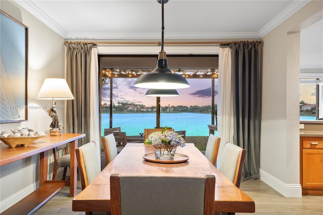 dining area featuring baseboards, ornamental molding, and a wealth of natural light