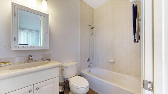 full bath with vanity, tub / shower combination, and toilet