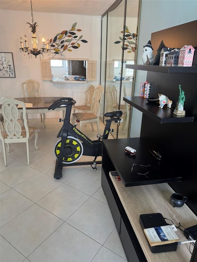18555 NE 14th Ave Unit 602, Miami, FL 33179 - dining space featuring tile patterned floors and a chandelier