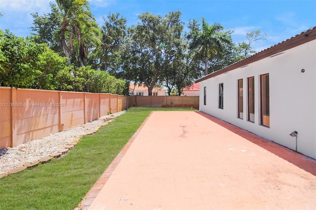 view of yard featuring a fenced backyard and a patio area