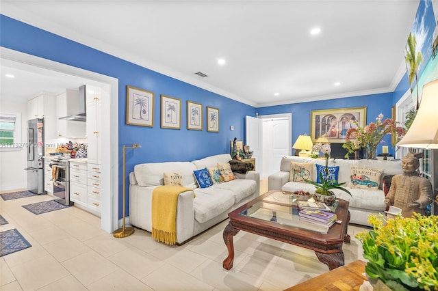 13101 SW 82nd Ave, Pinecrest, FL 33156 - living room featuring recessed lighting and ornamental molding