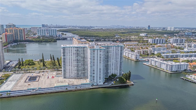 aerial view with a water view and a city view