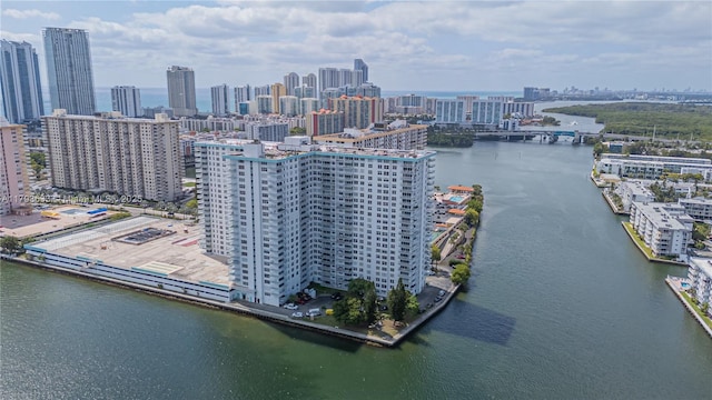 bird's eye view with a city view and a water view