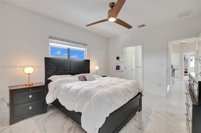 14631 SW 20th St, Miami, FL 33175 - bedroom featuring ceiling fan, visible vents, multiple windows, and marble finish floor