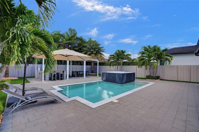 view of pool with a fenced in pool, a patio, and a fenced backyard