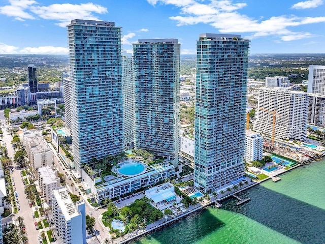 650 NE 32nd St Unit 1004, Miami, FL 33137 - drone / aerial view with a view of city and a water view