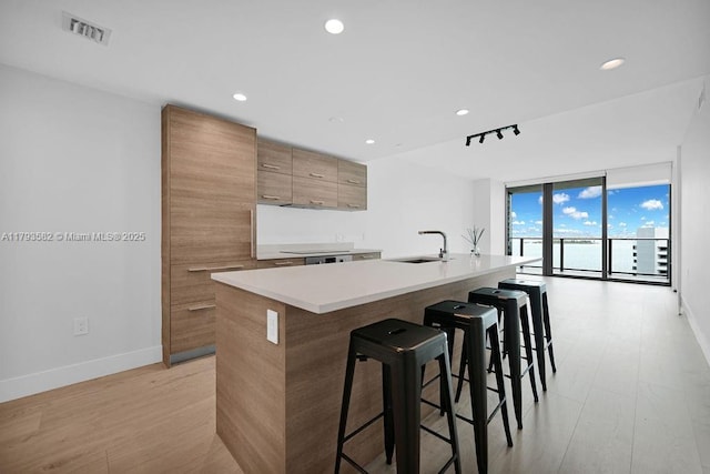 650 NE 32nd St Unit 1004, Miami, FL 33137 - kitchen with a kitchen breakfast bar, baseboards, visible vents, and a sink