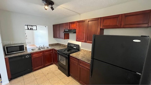 9044 NW 28th Dr Unit 3-202, Coral Springs, FL 33065 - kitchen featuring black appliances, a sink, under cabinet range hood, and dark brown cabinets
