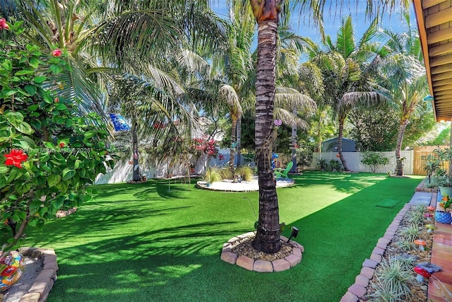 view of yard with a fenced backyard