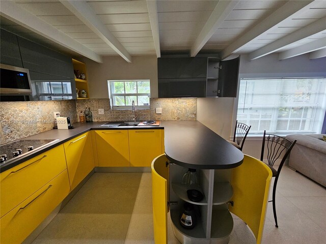 12120 NE 11th Pl, North Miami, FL 33161 - kitchen with open shelves, a sink, black electric stovetop, and decorative backsplash