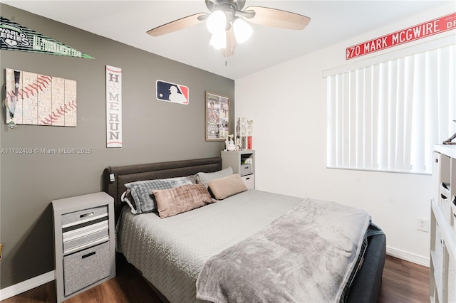 1100 N Hiatus Rd Unit 1100, Pembroke Pines, FL 33026 - bedroom featuring ceiling fan, baseboards, and dark wood-type flooring