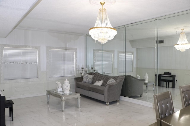 2921 SW 141st Ct, Miami, FL 33175 - living area with visible vents, a chandelier, and marble finish floor
