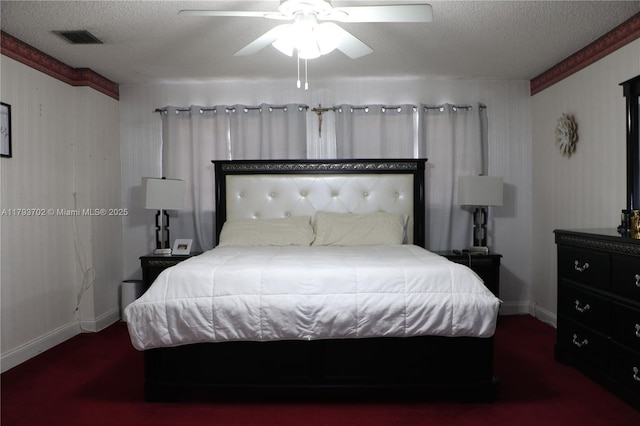 2921 SW 141st Ct, Miami, FL 33175 - bedroom featuring baseboards, a ceiling fan, a textured ceiling, and visible vents