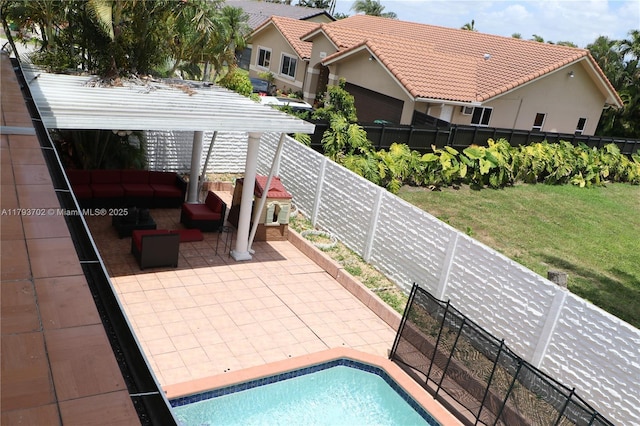 2921 SW 141st Ct, Miami, FL 33175 - view of pool with a patio area, a gazebo, a fenced backyard, a yard, and outdoor lounge area