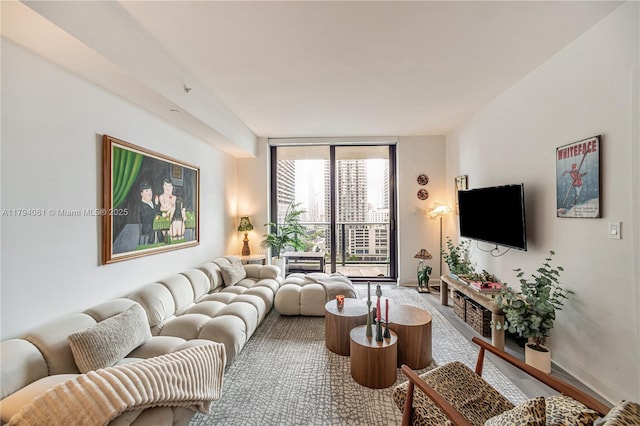 45 SW 9th St Unit 1204, Miami, FL 33130 - living area with a wall of windows and baseboards