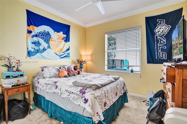 7643 Corkwood Ave, Boynton Beach, FL 33437 - carpeted bedroom featuring ornamental molding, a ceiling fan, and baseboards