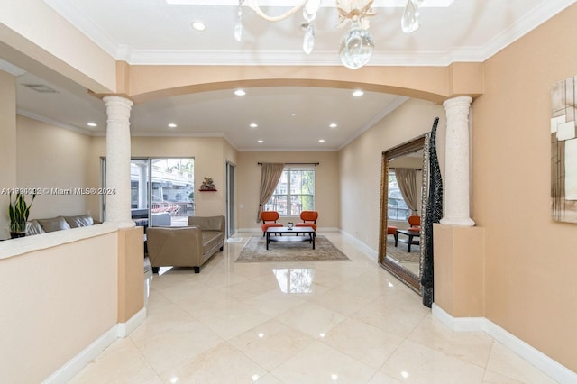 999 N Harbor Vw N, Hollywood, FL 33019 - hallway with ornate columns, arched walkways, and ornamental molding
