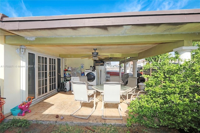14391 SW 24th St, Miami, FL 33175 - view of patio with outdoor dining area, ceiling fan, and a pergola