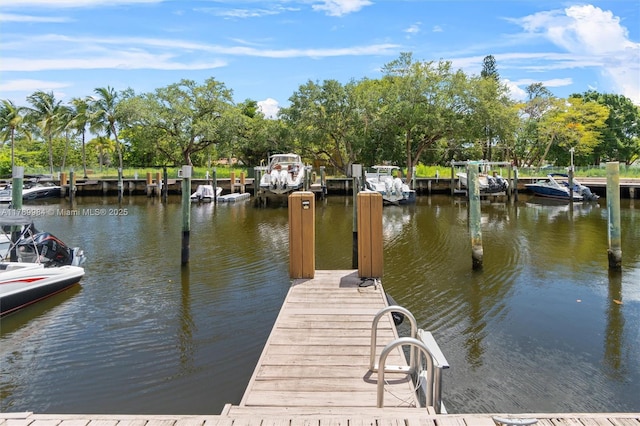view of dock with a water view