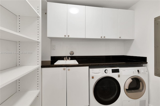 17875 Collins Ave Unit 905, Sunny Isles Beach, FL 33160 - washroom featuring a sink, cabinet space, and independent washer and dryer