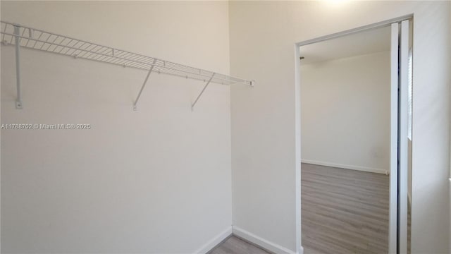 walk in closet with wood finished floors