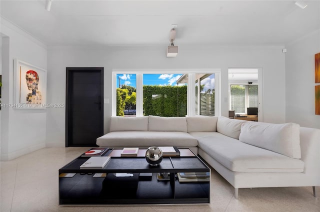 living room featuring ornamental molding