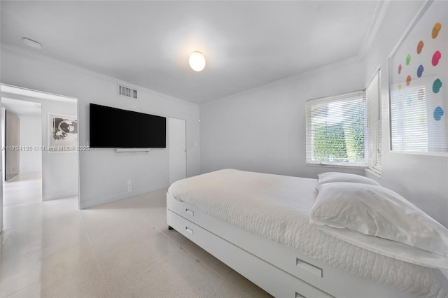 bedroom with crown molding and visible vents