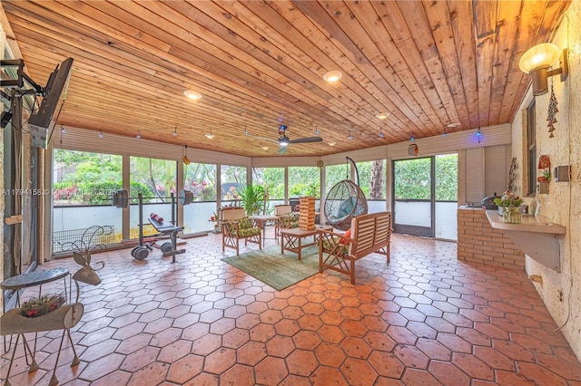 8097 Royal Palm Cir, Tamarac, FL 33321 - sunroom with wood ceiling and ceiling fan