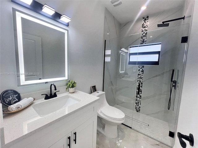 920 E Barton St, Lehigh Acres, FL 33974 - bathroom featuring toilet, a marble finish shower, and vanity