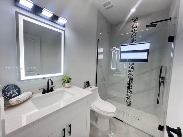 920 E Barton St, Lehigh Acres, FL 33974 - bathroom with toilet, a marble finish shower, and vanity