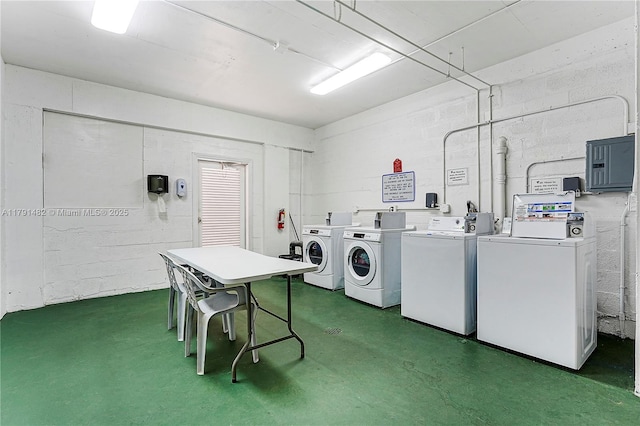 common laundry area featuring electric panel and washer and clothes dryer