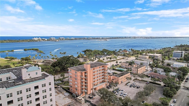 aerial view with a water view
